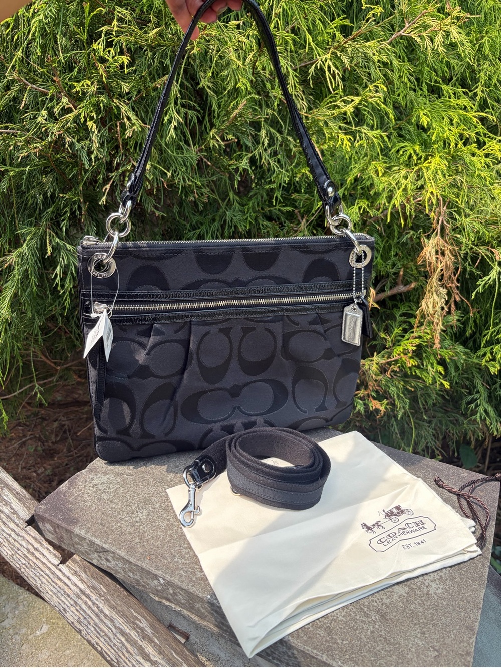 Coach Black Signature Convertible Shoulder Bag NWT